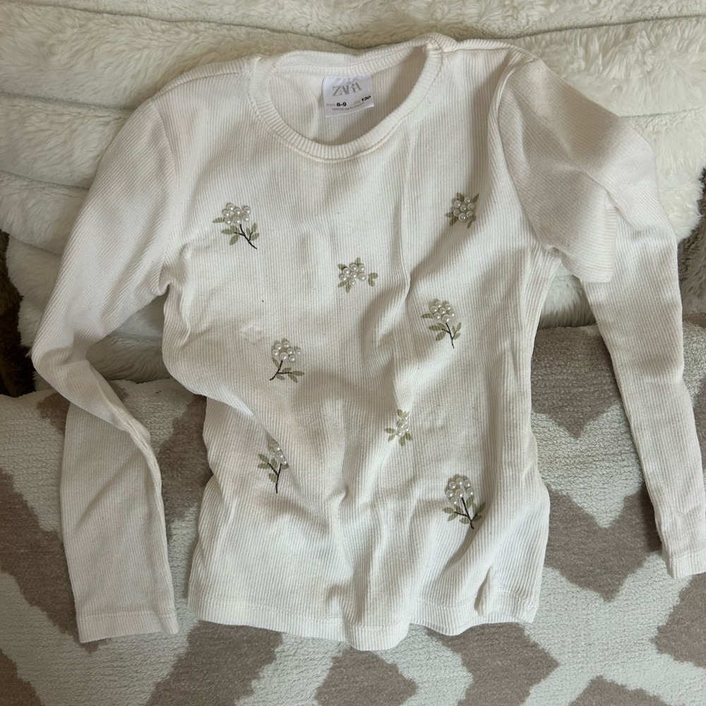 Zara Cream Floral Embroidered Top